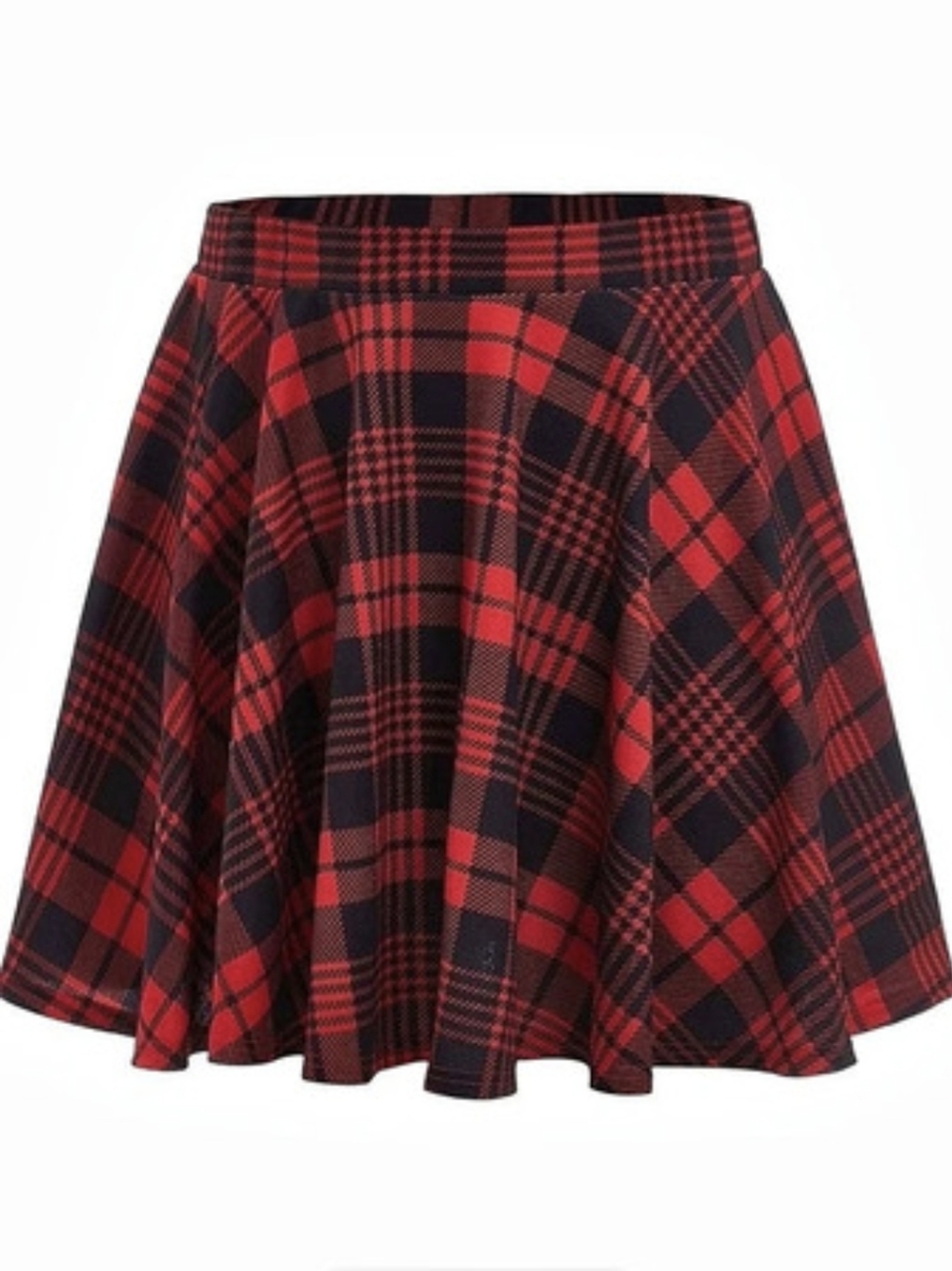 High Waisted Plaid Skater Skirt | Red & Black | Like New